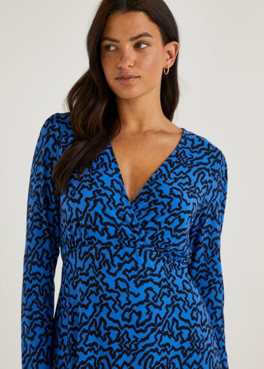 Blue Abstract Print Dress