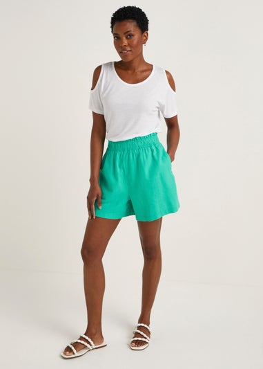 Green Linen Blend Shorts