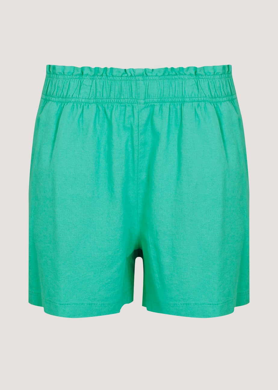 Green Linen Blend Shorts