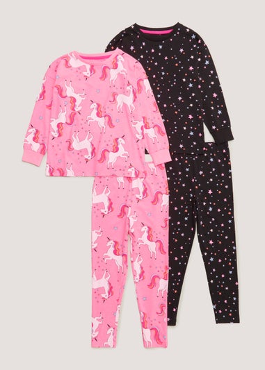 Girls 2 Pack Unicorn & Star Pyjama Sets (4-13yrs)