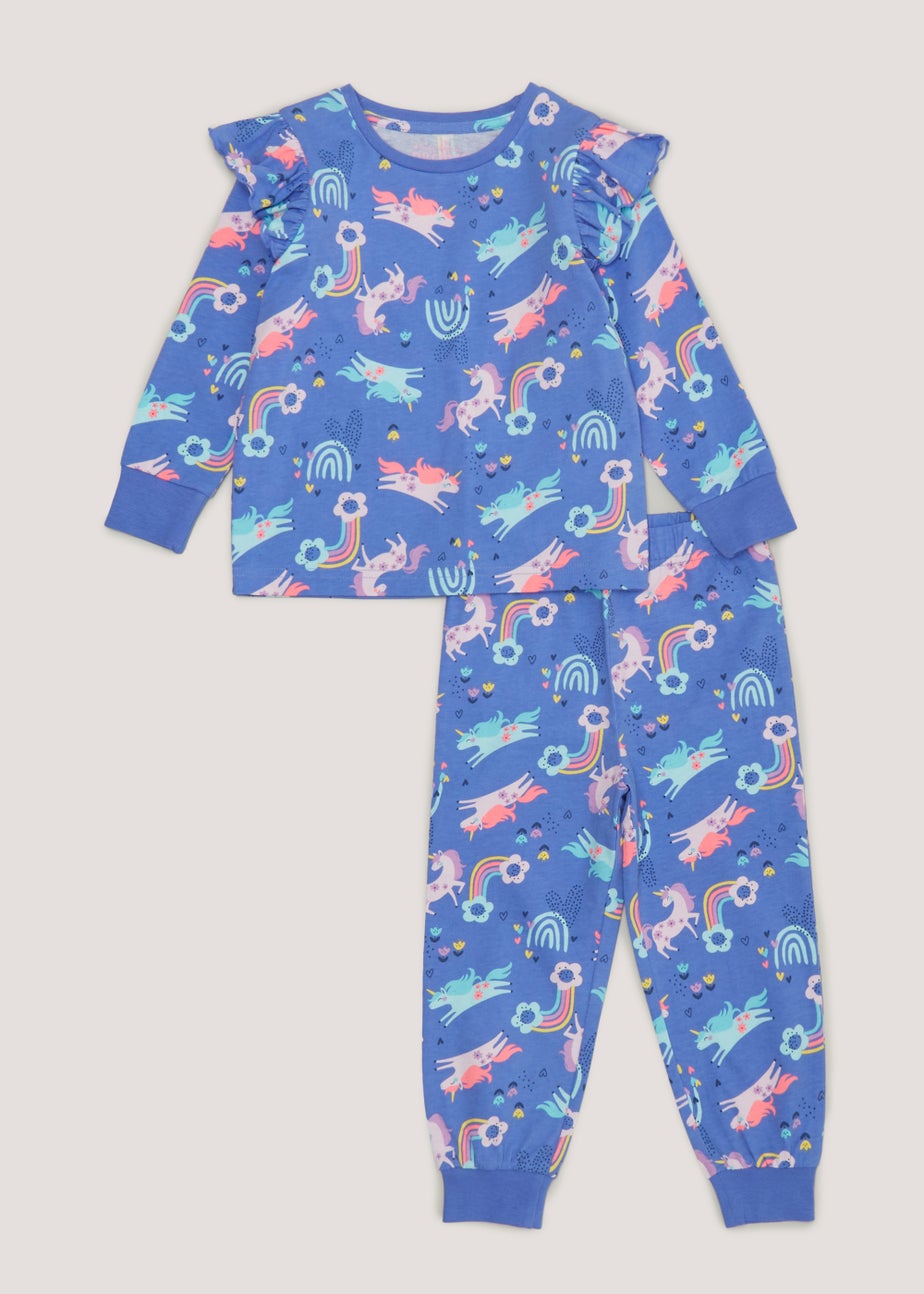Girls Blue Unicorn & Rainbow Pyjama Set (9mths-5yrs)
