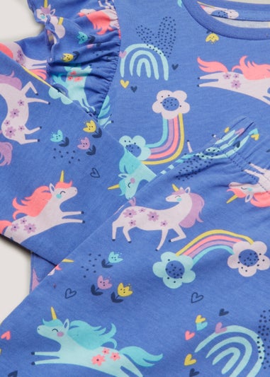 Girls Blue Unicorn & Rainbow Pyjama Set (9mths-5yrs)