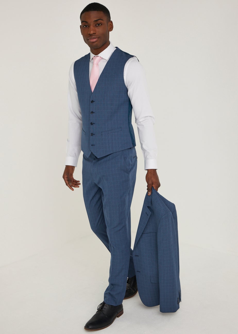 Taylor & Wright Hemsworth Blue Check Slim Fit Suit Waistcoat