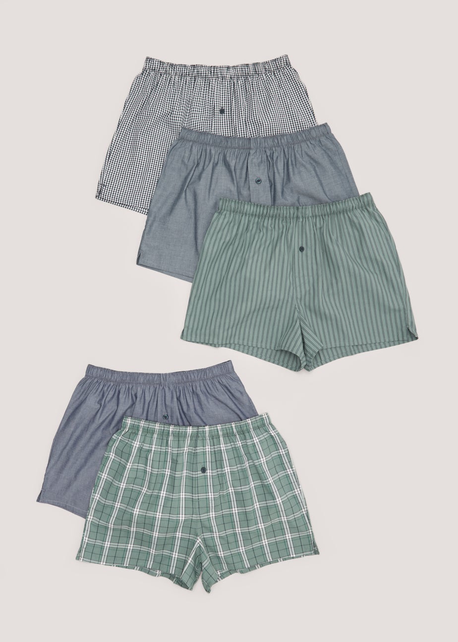 5 Pack Woven Cotton Boxers