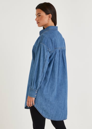Mid Wash Denim Longline Oversized Shirt