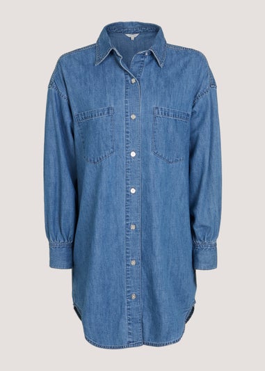 Mid Wash Denim Longline Oversized Shirt