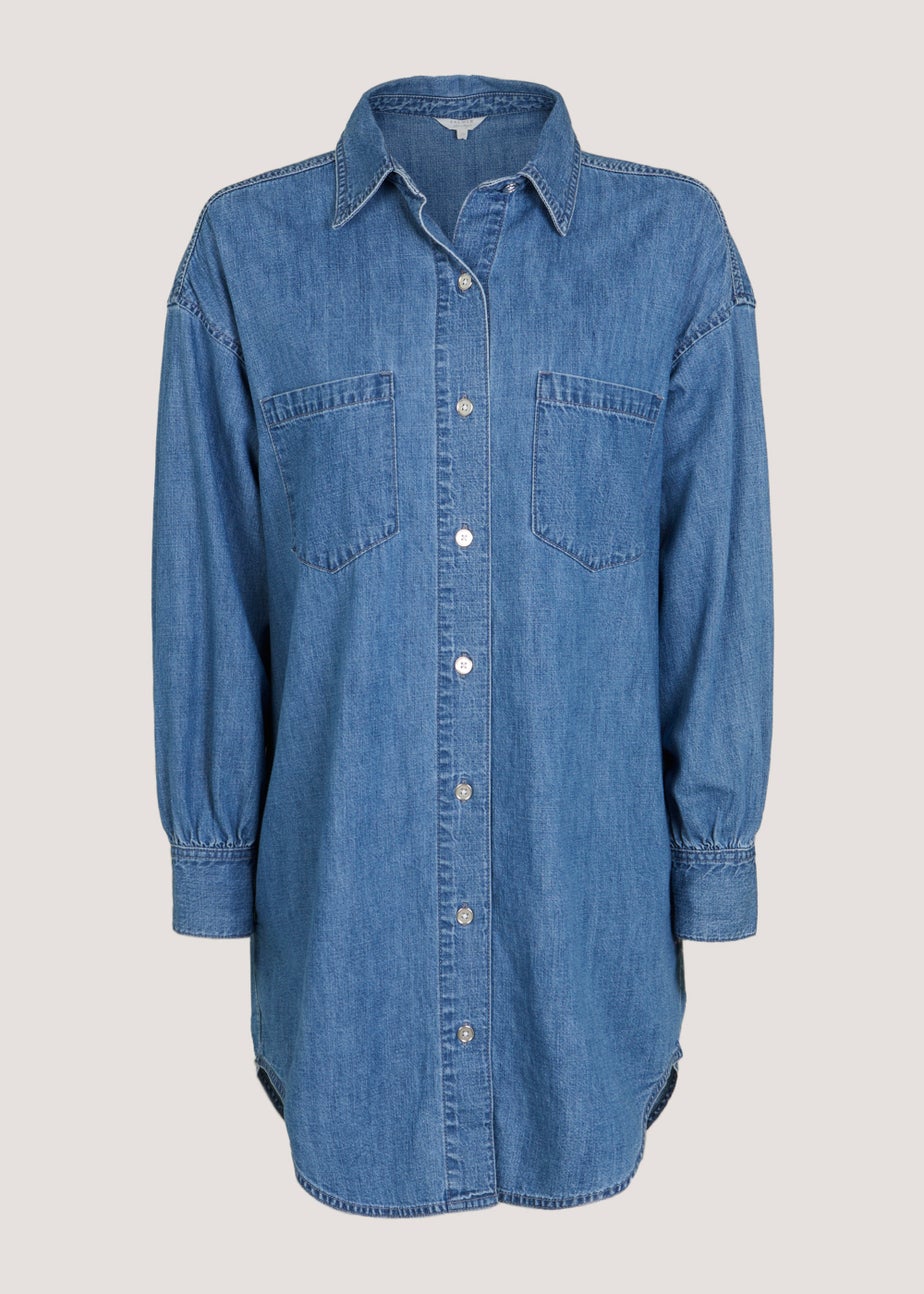 Mid Wash Denim Longline Oversized Shirt