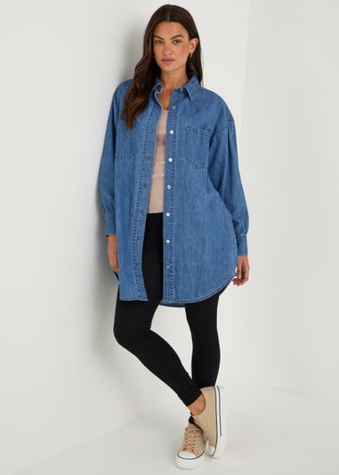 Mid Wash Denim Longline Oversized Shirt