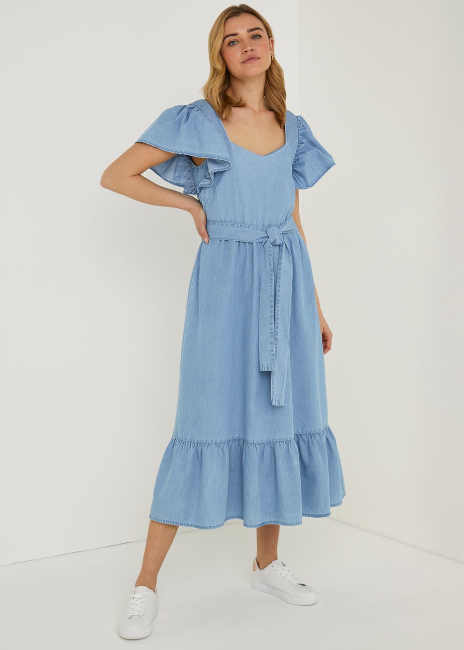 Mid Wash Ruffle Midi Dress