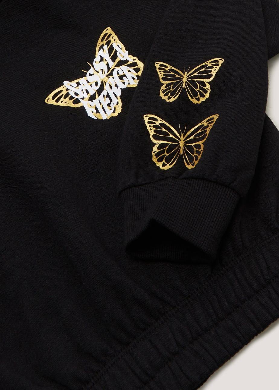 Girls Black Butterfly Hoodie (4-13yrs)
