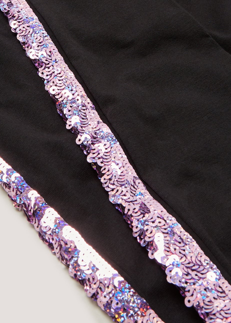 Girls Black Sequin Stripe Leggings (4-13yrs)
