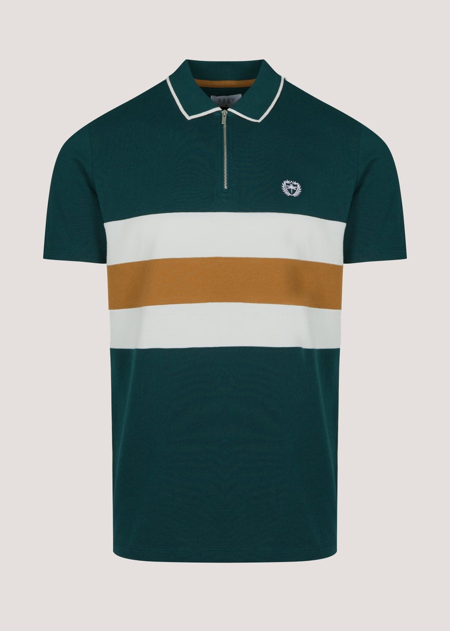 Green Colour Panel Zip Polo Shirt