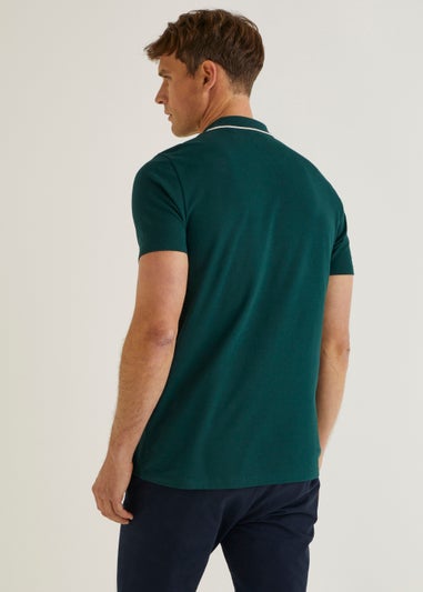 Green Colour Panel Zip Polo Shirt
