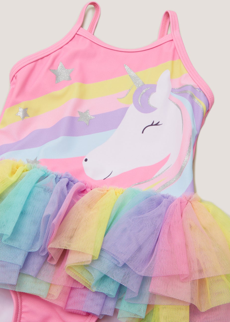 Girls Pink Unicorn Tutu Swimming Costume (6mths-6yrs)