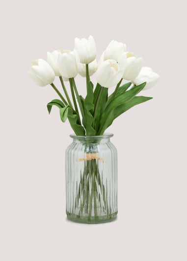Cream Tulips in Glass Vase (36cm x 11cm)