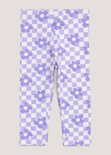 Girls Lilac Floral Ribbed Leggings (9mths-6yrs)