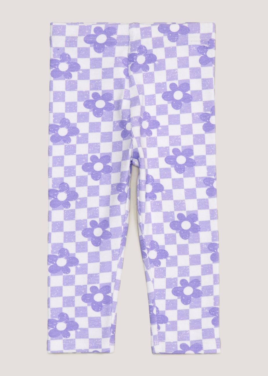 Girls Lilac Floral Ribbed Leggings (9mths-6yrs)