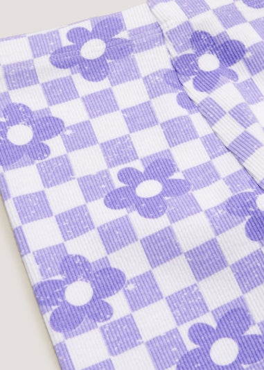 Girls Lilac Floral Ribbed Leggings (9mths-6yrs)