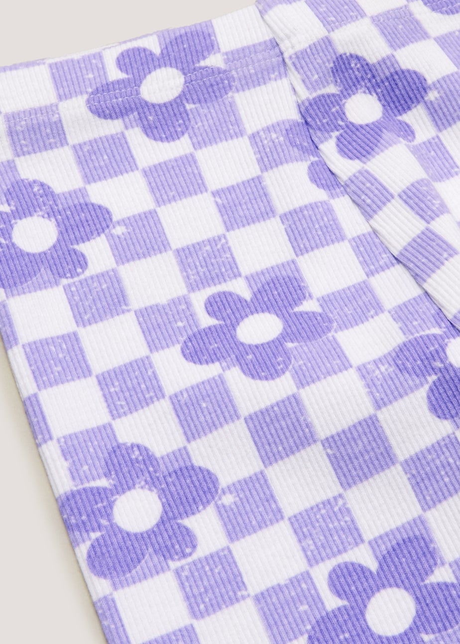 Girls Lilac Floral Ribbed Leggings (9mths-6yrs)