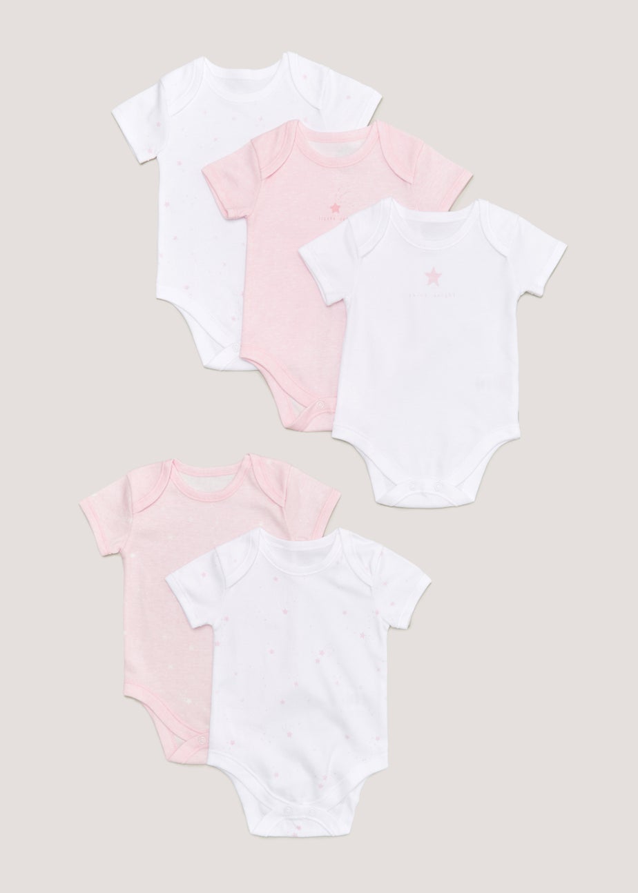 Baby 5 Pack Pink Star Bodysuits (Newborn-23mths)