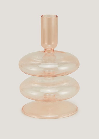 Pink Glass Tapered Candle Holder
