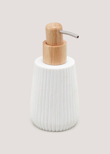 White Ribbed Resin Soap Dispenser (16.5cm x 8.5cm x 8.5cm)