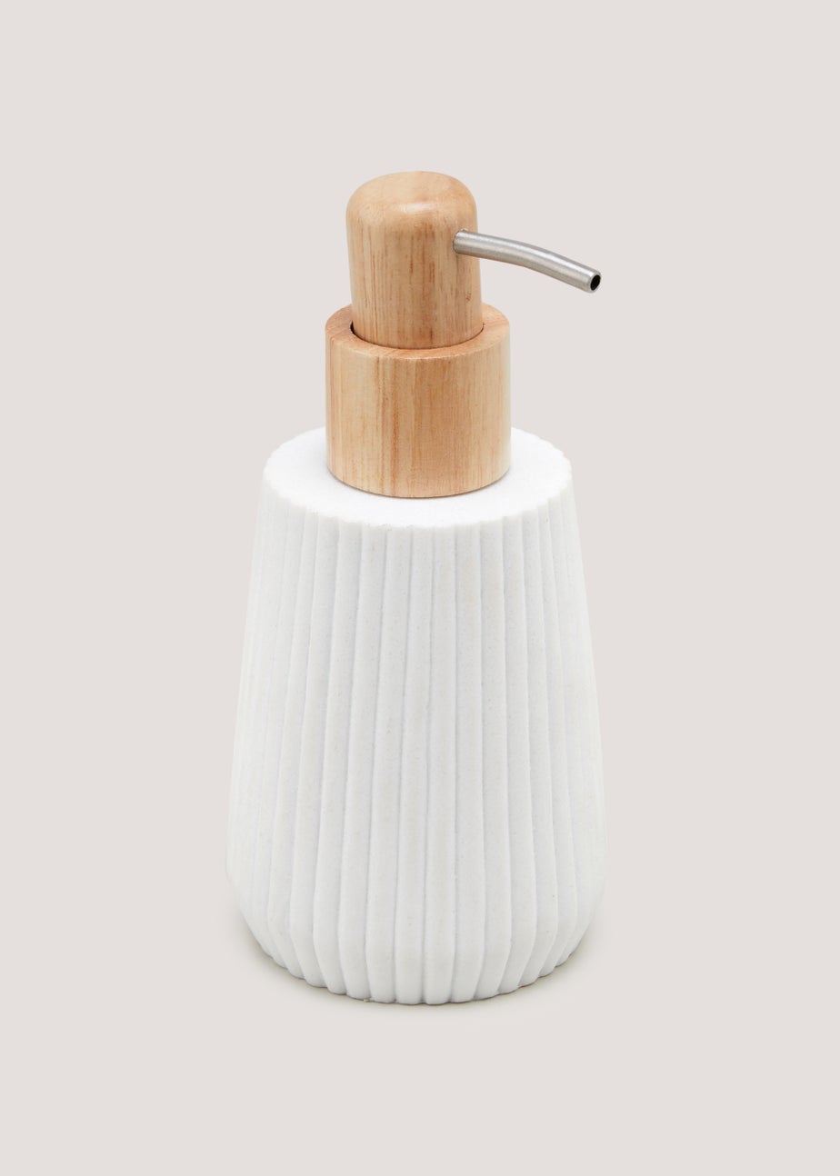 White Ribbed Resin Soap Dispenser (16.5cm x 8.5cm x 8.5cm)