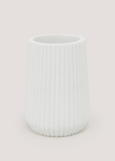 White Ribbed Resin Bathroom Tumbler (11cm x 8.5cm x 8.5cm)