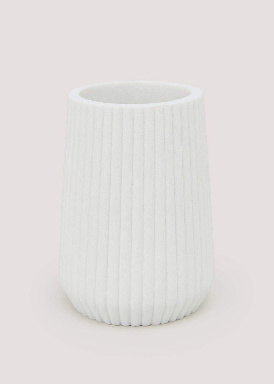 White Ribbed Resin Bathroom Tumbler (11cm x 8.5cm x 8.5cm)