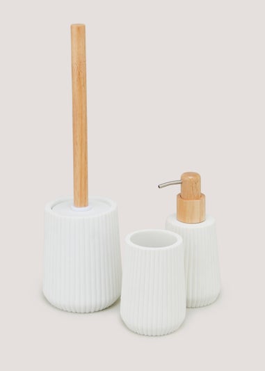 White Ribbed Resin Bathroom Tumbler (11cm x 8.5cm x 8.5cm)