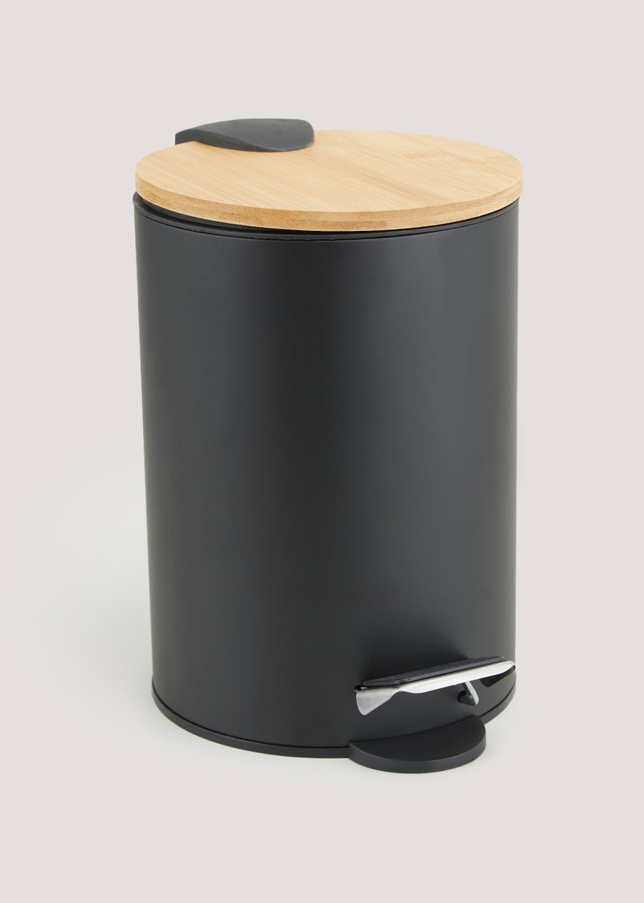 Black Metal & Bamboo Bin