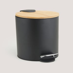 Black Metal & Bamboo Bin