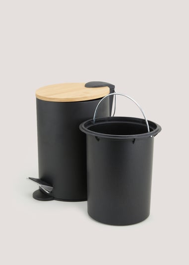 Black Metal & Bamboo Bin