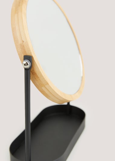 Black Metal & Bamboo Mirror (19cm x 25cm x 8cm)
