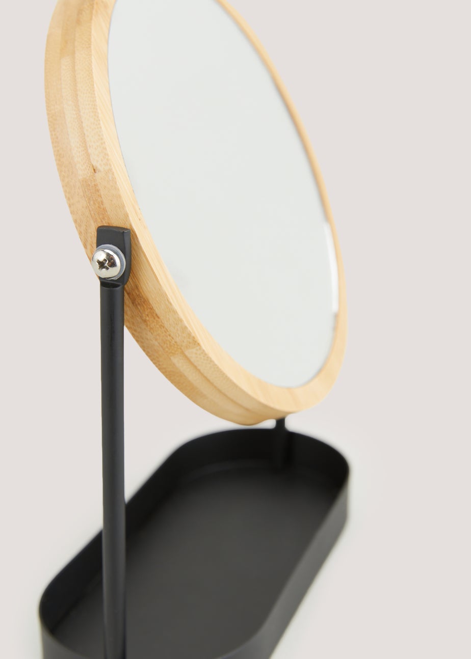 Black Metal & Bamboo Mirror (19cm x 25cm x 8cm)