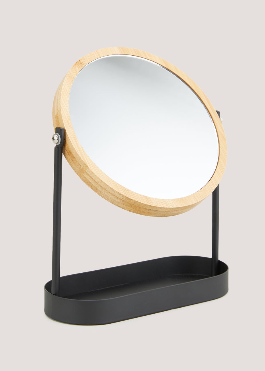 Black Metal & Bamboo Mirror (19cm x 25cm x 8cm)