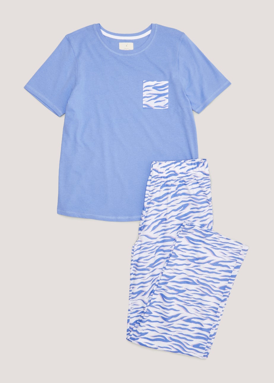Blue Zebra Print Wide Leg Pyjama Set