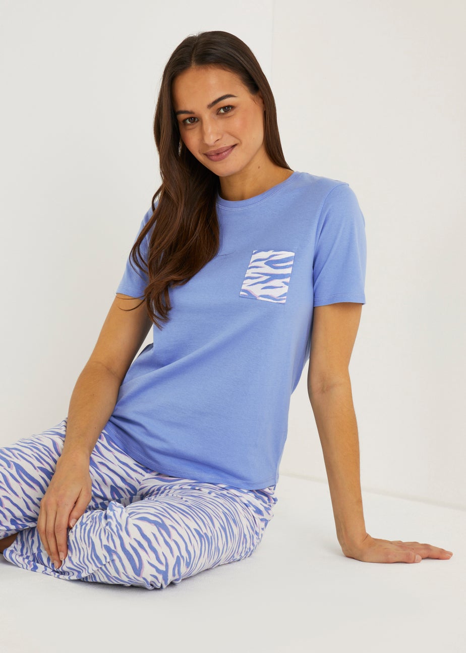 Blue Zebra Print Wide Leg Pyjama Set