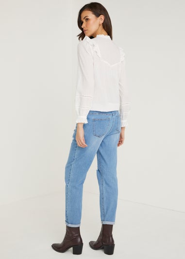 Papaya Petite Riley Mid Wash Ripped Boyfriend Jeans
