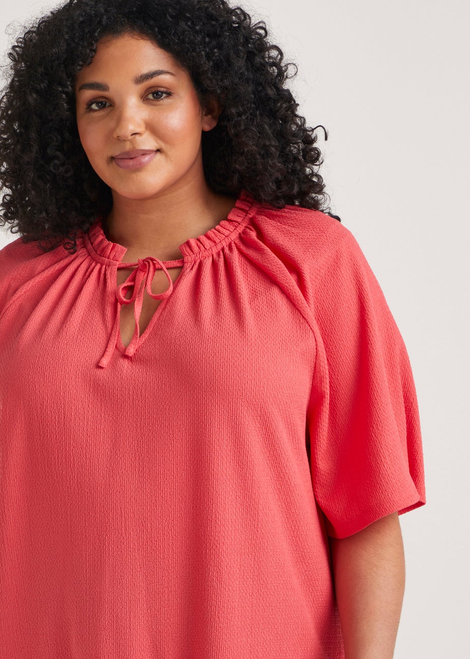 Papaya Curve Coral Textured Jersey Blouse