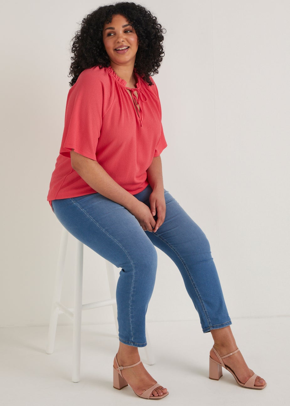 Papaya Curve Coral Textured Jersey Blouse