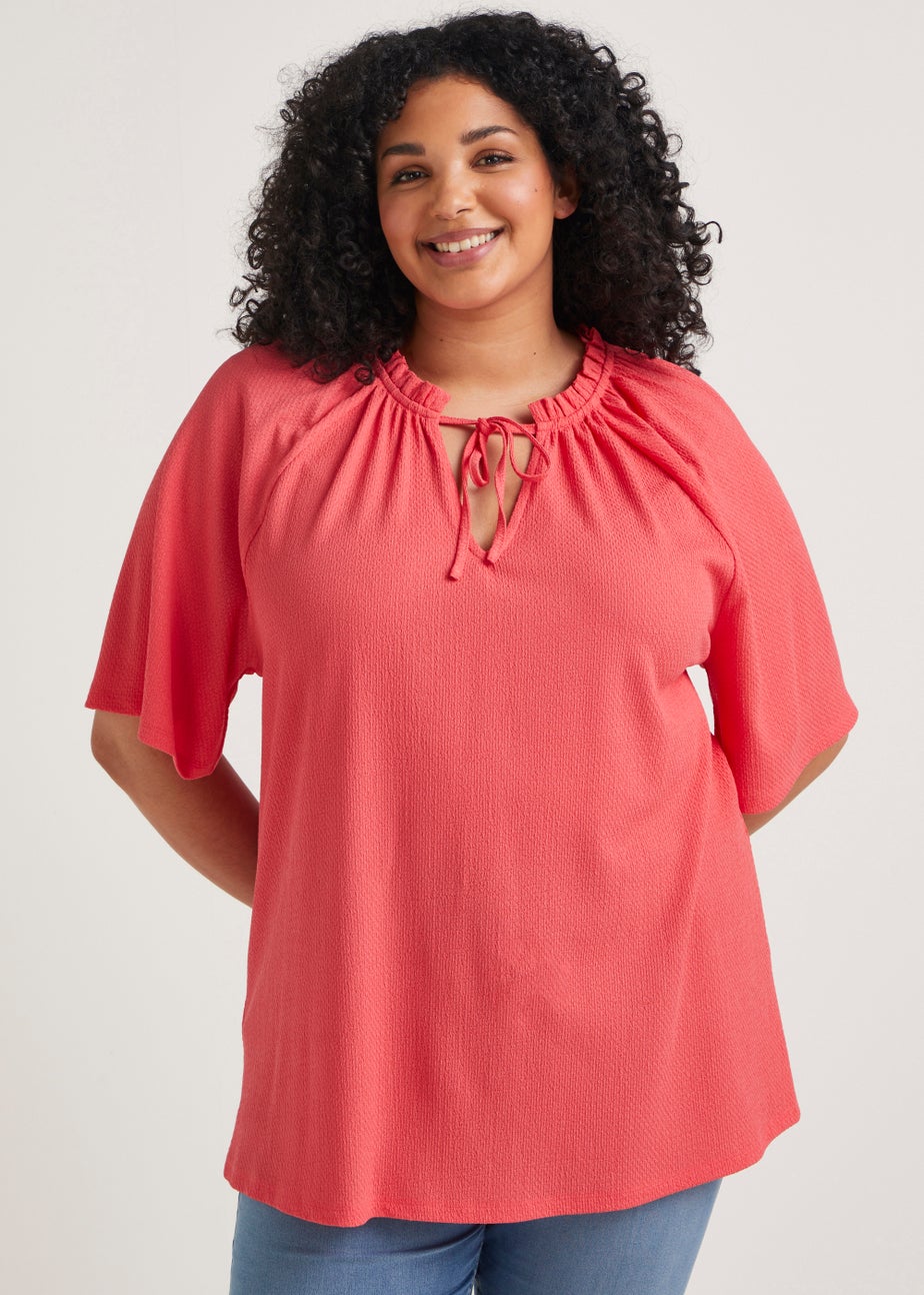 Papaya Curve Coral Textured Jersey Blouse