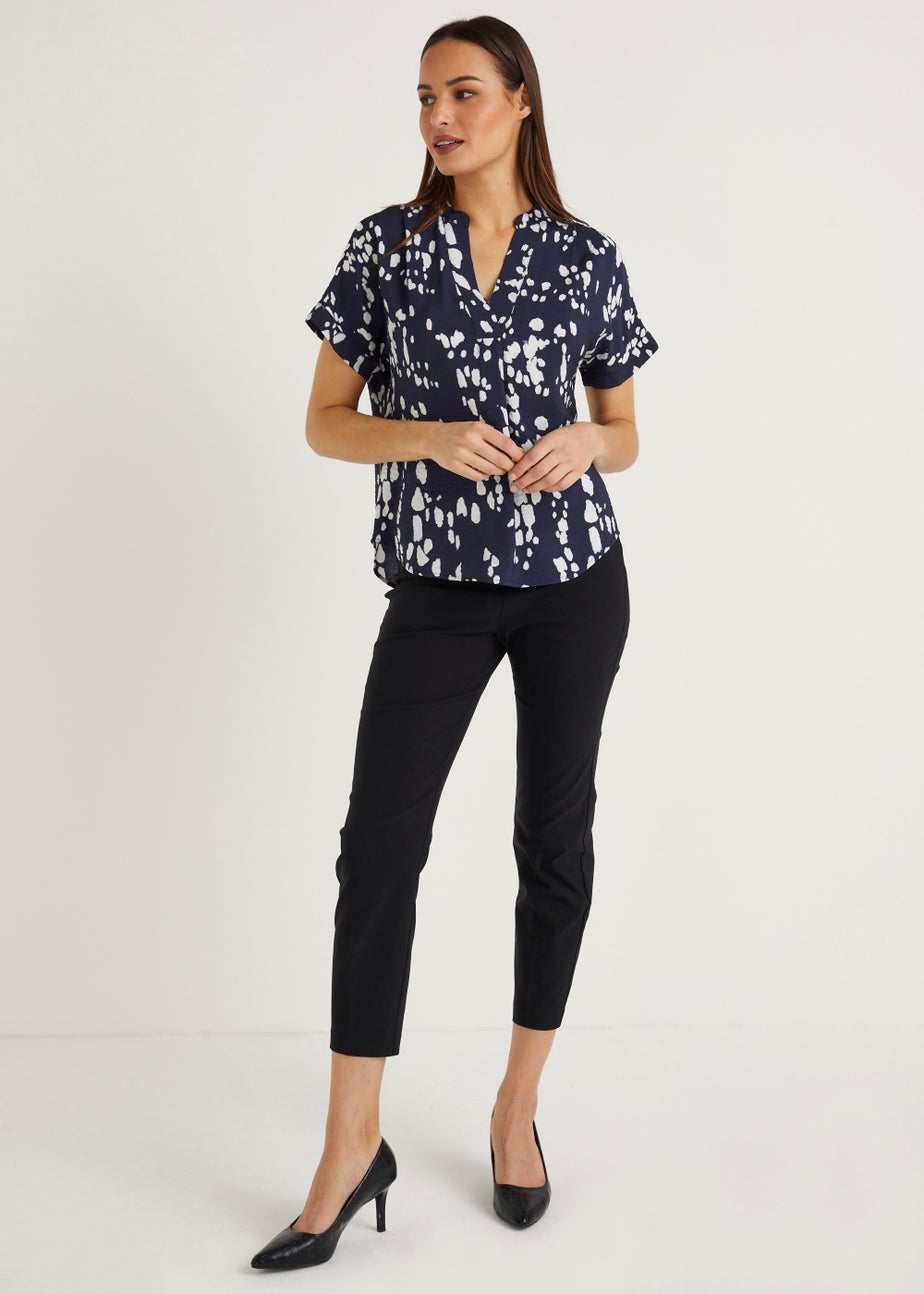Et Vous Navy Print Popover Blouse