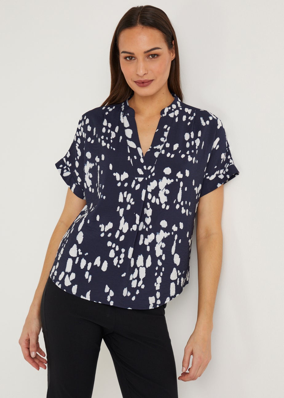 Et Vous Navy Print Popover Blouse