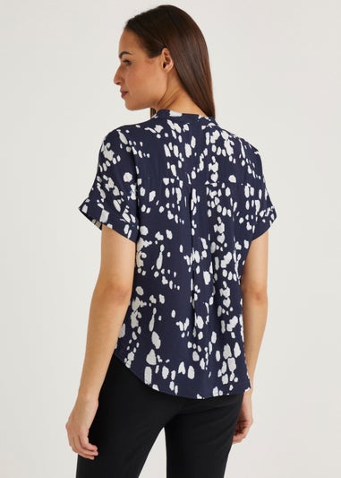Et Vous Navy Print Popover Blouse