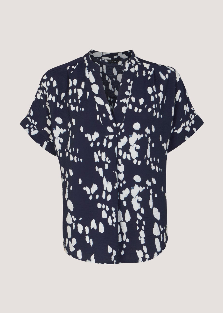 Et Vous Navy Print Popover Blouse