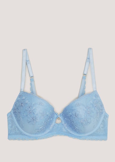 Blue Floral Embroidered Bra