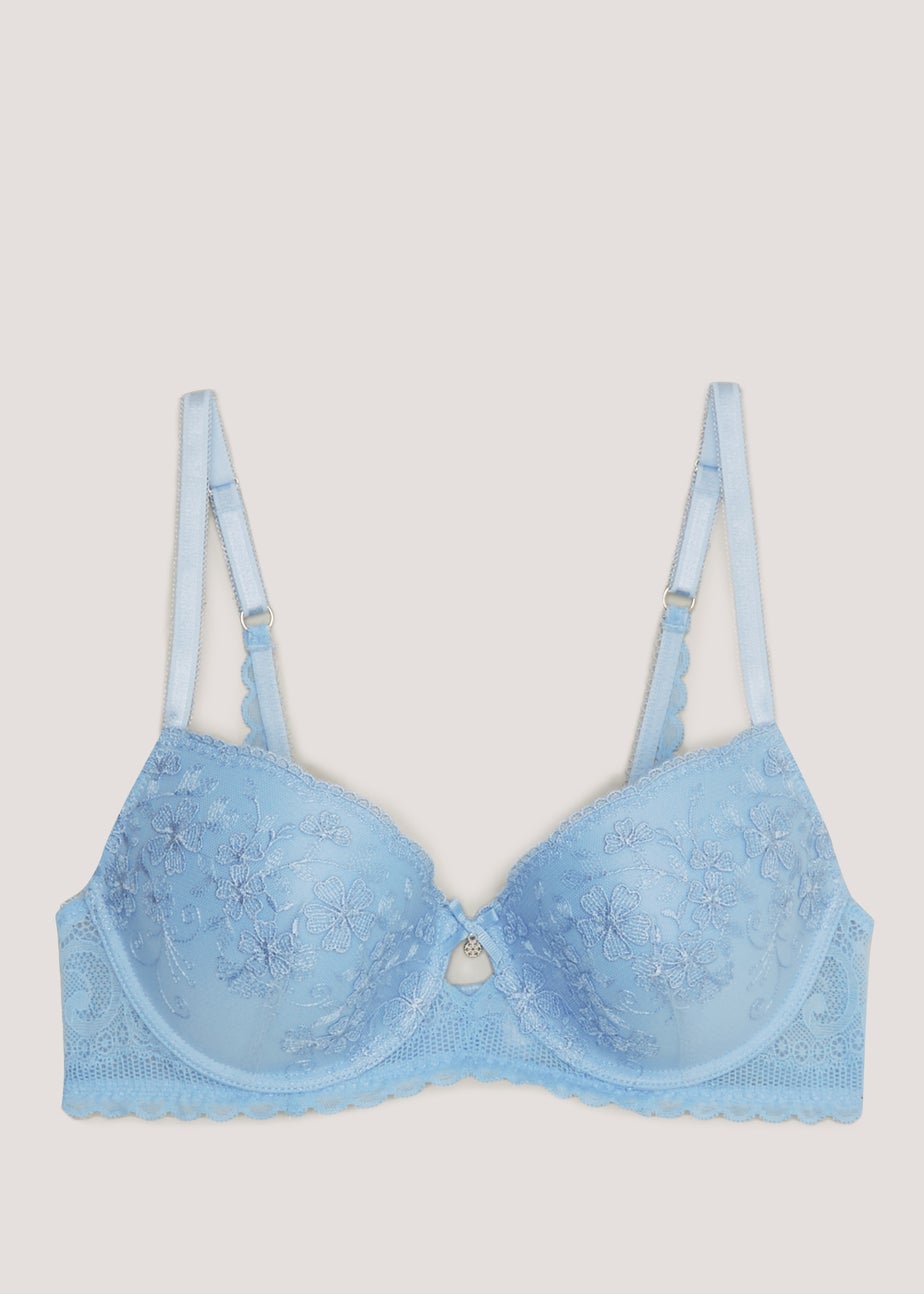 Blue Floral Embroidered Bra