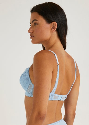 Blue Floral Embroidered Bra