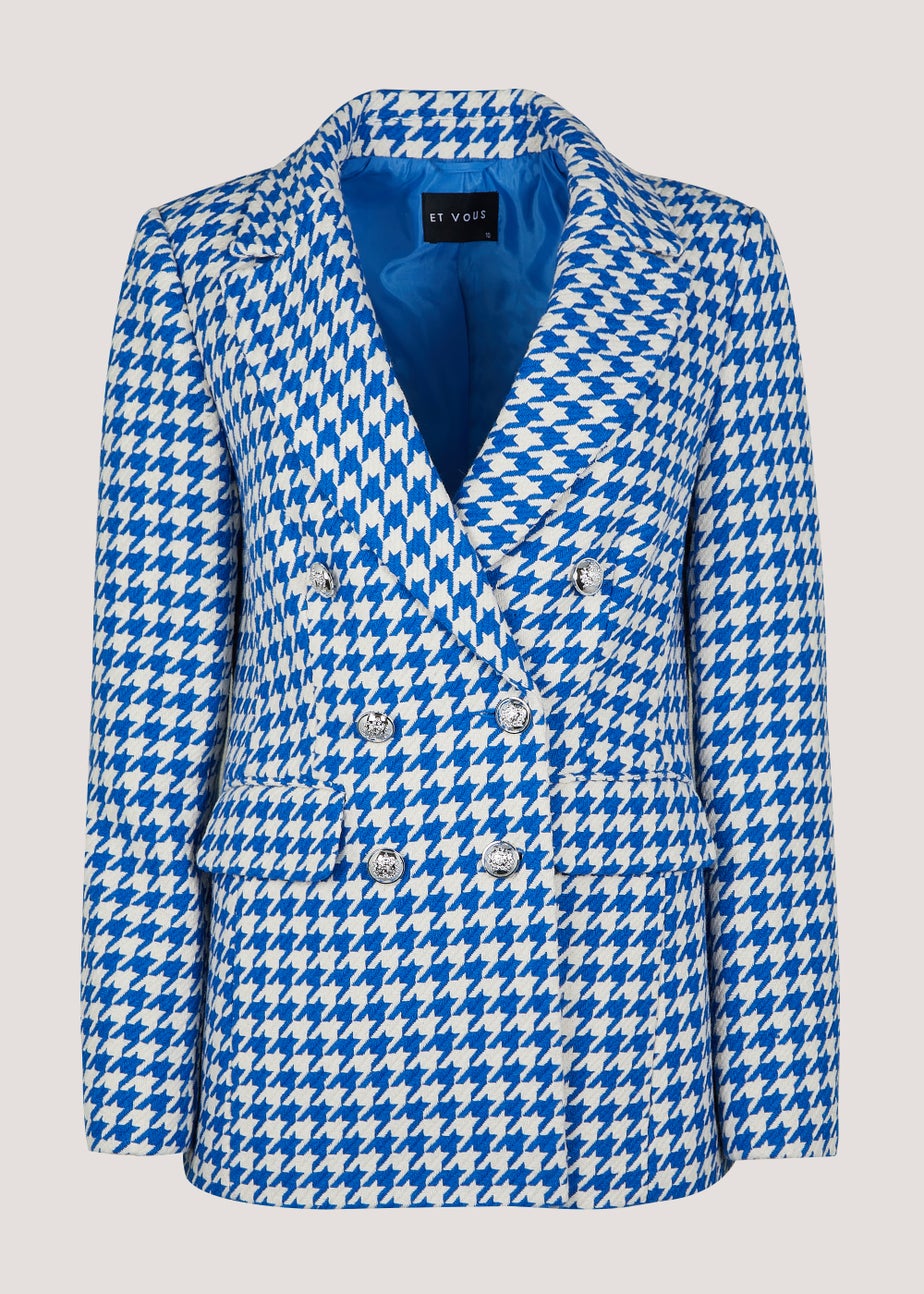 Et Vous Blue Check Boucle Blazer